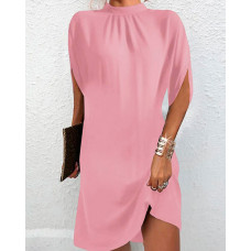 Half Sleeve Mock Neck Casual Dress - pink