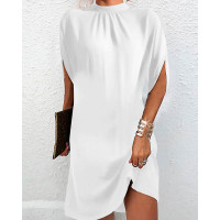 Half Sleeve Mock Neck Casual Dress - white