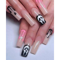 Halloween 24pcs Ghost Blood Drop Glossy Full Cover Press On False Nails Set - black