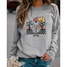 Halloween Ghost Graphic Print Crew Neck Sweatshirt - gray