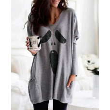 Halloween Ghost Print Pockets Design Top - gray