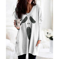 Halloween Ghost Print Pockets Design Top - white