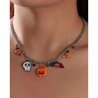 Halloween Ghost Pumpkin Bat Pendant Necklace - orange