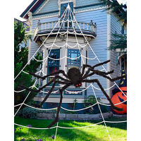 Halloween Giant Spider Ornament Fake Spider For Indoor Outdoor Halloween Decorations Yard Home Costumes Parties Haunted House Decor - black