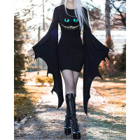 Halloween Graphic Print Batwing Sleeve Bodycon Dress - black