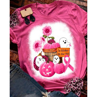 Halloween Graphic Pumpkin Print Casual T-shirt - pink