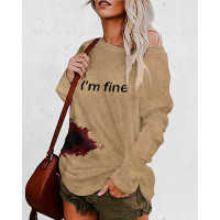 Halloween Letter Blood Print Long Sleeve Top - khaki