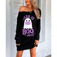 Halloween Letter Ghost Print Casual Sweatshirt - black