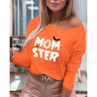 Halloween Letter Print Long Sleeve Top - orange