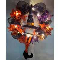 Halloween Lighted Wreath Autumn Harvest Wreaths Gnome Rudolph Doll Garland Front Door Thanksgiving Festival Decoration Ornaments - Multicolor