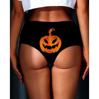 Halloween Luminous Pumpkin Print Panty - black