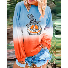 Halloween Pumpkin Bat Print Gradient Color Top - style2