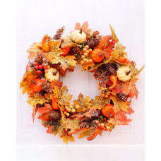 Halloween Pumpkin Fall Wreath Autumn Wreath With Maple Leaves Berries Pinecones Harvest Wreath For Home Front Door Thanksgiving Decoration - style1