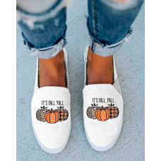 Halloween Pumpkin Letter Plaid Print Slip On Sneakers - white