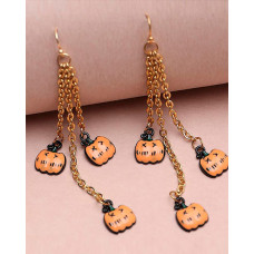 Halloween Pumpkin Pattern Chain Drop Earring - yellow