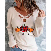 Halloween Pumpkin Print Long Sleeve Top - Apricot