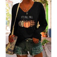 Halloween Pumpkin Print Long Sleeve Top - black