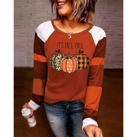 Halloween Pumpkin Print Long Sleeve Top - brown