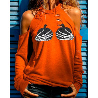 Halloween Pumpkin Skeleton Hands Print Top - orange