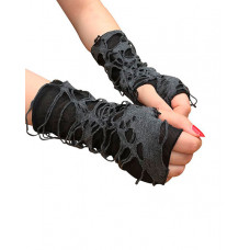 Halloween Punk Cutout Design Fingerless Gloves - black