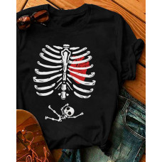 Halloween Skeleton Graphic Print T-Shirt - black