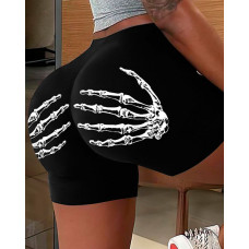 Halloween Skeleton Hands Print Boy Shorts - black