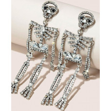 Halloween Skeleton Pattern Studded Earring - silver