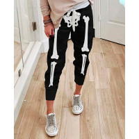 Halloween Skull Print Drawstring Sweatpants - black