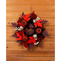 Halloween Wreath With Skull Maple Leaf Pumpkin Garland Wreath For Halloween Home Party Decoration - style1