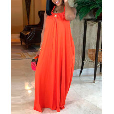 Halter Backless Casual Maxi Dress - orange