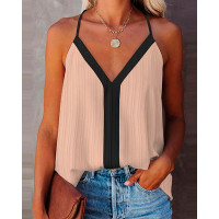 Halter Contrast Binding Flowy Tank Top - Apricot