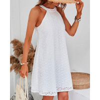 Halter Eyelet Embroidery Cutout Dress - white