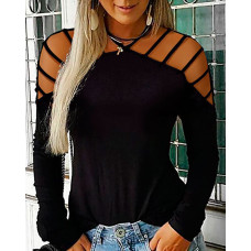 Halter Neck Ladder Cut Out Casual Top - black