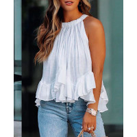 Halter Ruched Ruffles Casual Top - white