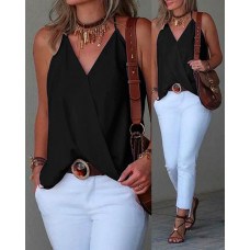 Halter Sleeveless Wrap Tank Top - black