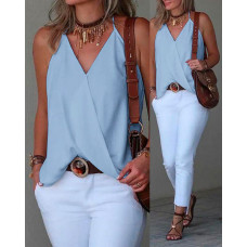 Halter Sleeveless Wrap Tank Top - blue