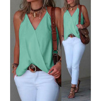 Halter Sleeveless Wrap Tank Top - turquoise blue