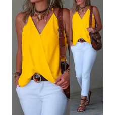 Halter Sleeveless Wrap Tank Top - yellow