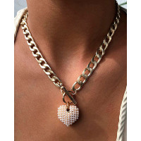 Heart Pattern Beaded Chain Necklace - gold