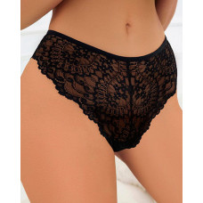 Heart Pattern Crochet Lace Panty - black