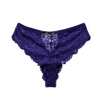 Heart Pattern Crochet Lace Panty - blue