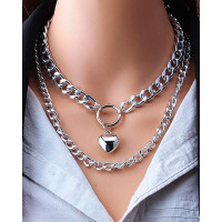 Heart Pattern Layered Pendant Chain Necklace - silver