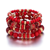 Heart Pattern Stacking Elastic Beaded Multi-layer Bohemian Bracelet - red