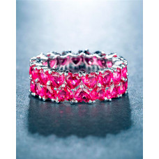 Heart Pattern Studded Ring - hot pink