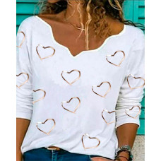 Heart Print Long Sleeve T-shirt - white