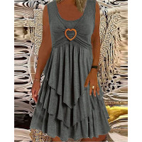 Heart-Ring Decor Sleeveless Layered Dress - gray