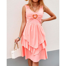 Heart-Ring Decor Sleeveless Layered Dress - pink