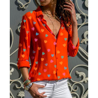 Heart Shape Print Long Sleeve Shirt - orange