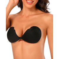 Heart Shaped Invisible Backless Sticky Bras Push up Strapless Self Adhesive Bra - black