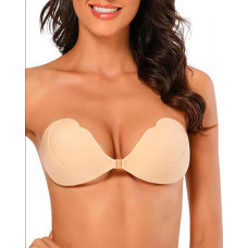 Heart Shaped Invisible Backless Sticky Bras Push up Strapless Self Adhesive Bra - nude